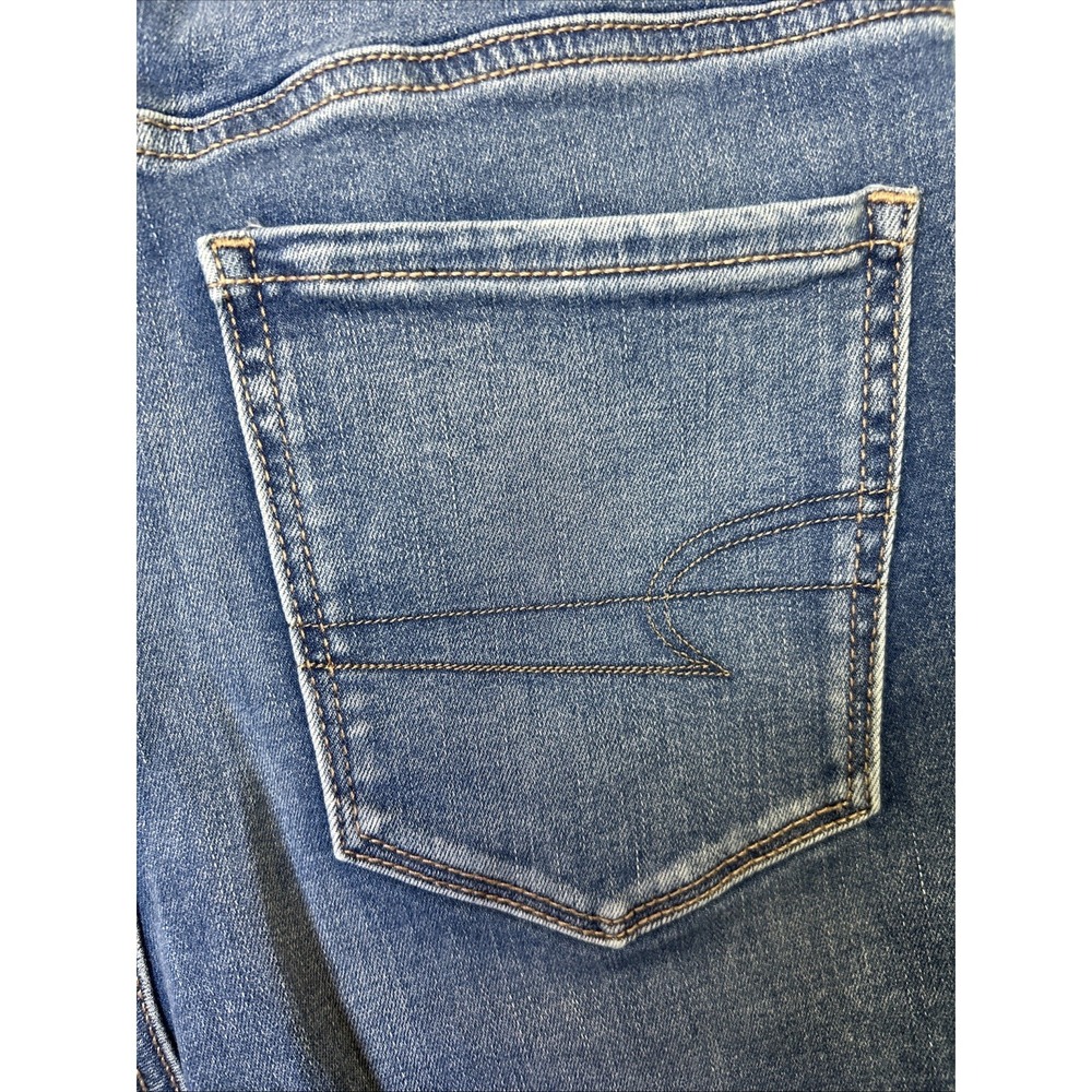 American Eagle Super Hi-Rise Flare Jeans Blue Stretch Denim Medium Wash Size 6 - Picture 10 of 14